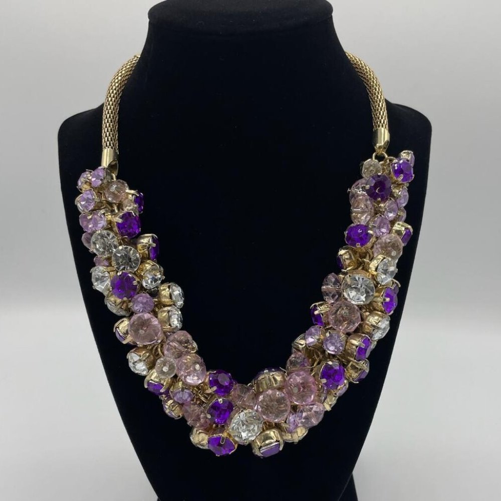 Gold Multi Purple Crystal Necklace